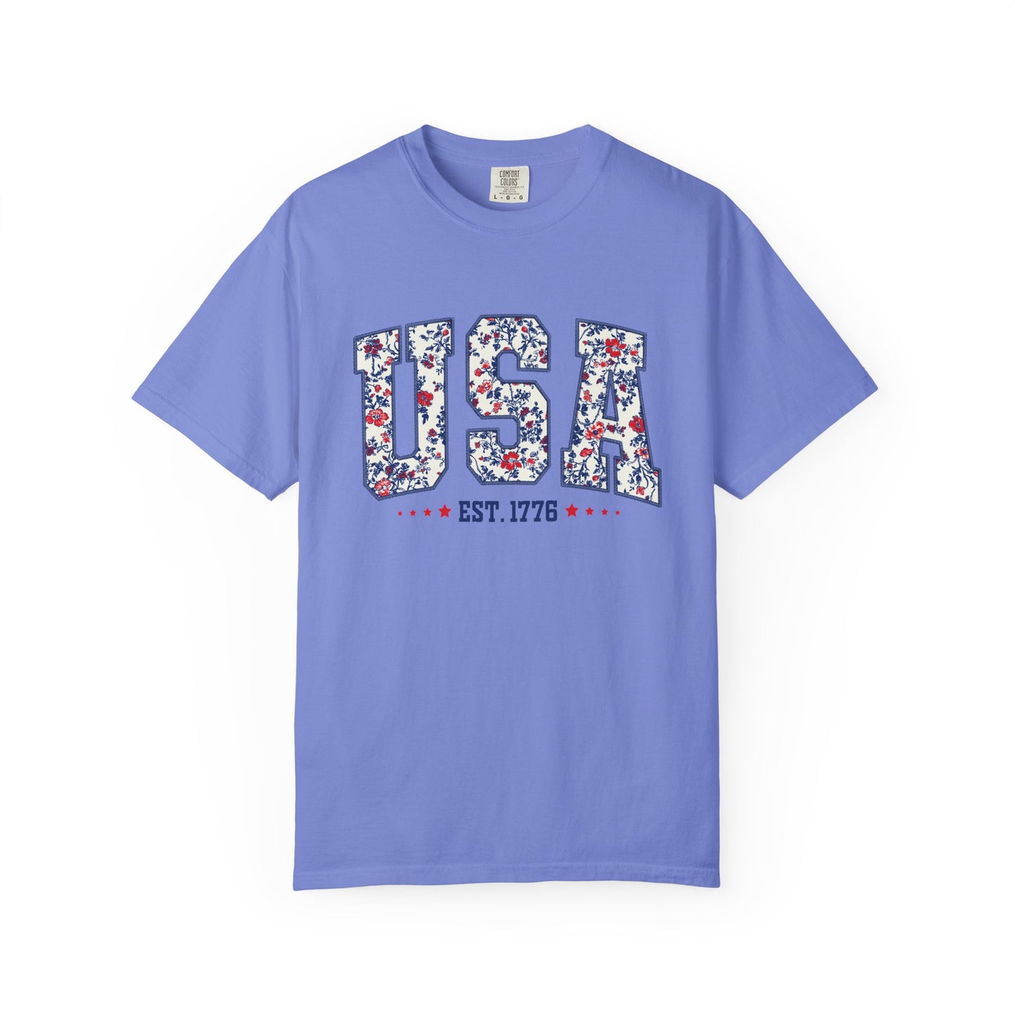Comfort Colors Floral USA Shirt, 4th of July Shirt, America Est 1776 T-shirt, independence day Shirt, red white and blue shirt, patriotic
