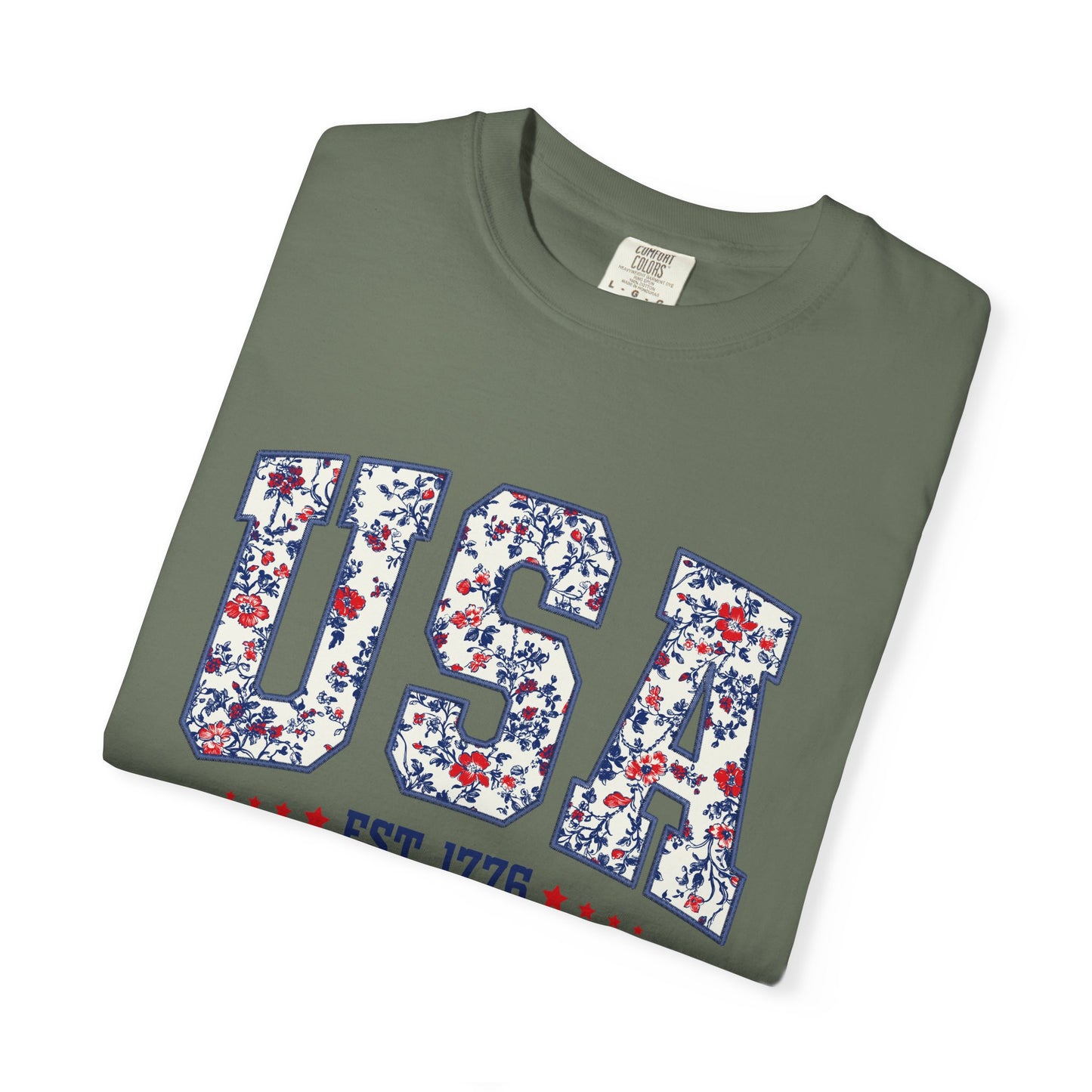 Comfort Colors Floral USA Shirt, 4th of July Shirt, America Est 1776 T-shirt, independence day Shirt, red white and blue shirt, patriotic