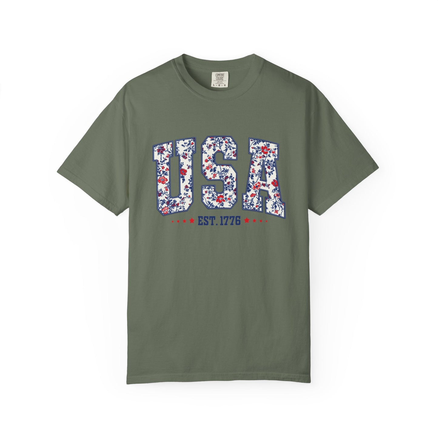 Comfort Colors Floral USA Shirt, 4th of July Shirt, America Est 1776 T-shirt, independence day Shirt, red white and blue shirt, patriotic