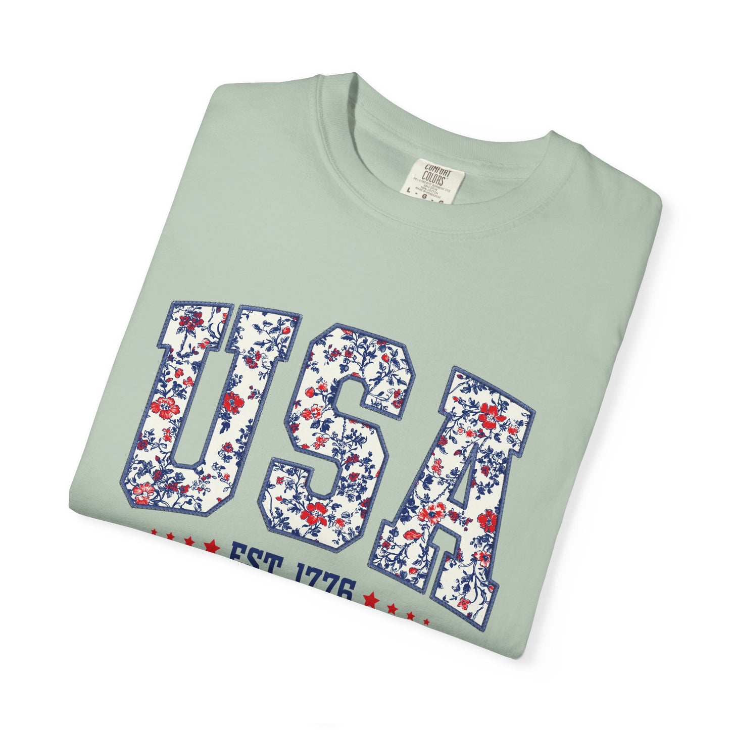 Comfort Colors Floral USA Shirt, 4th of July Shirt, America Est 1776 T-shirt, independence day Shirt, red white and blue shirt, patriotic