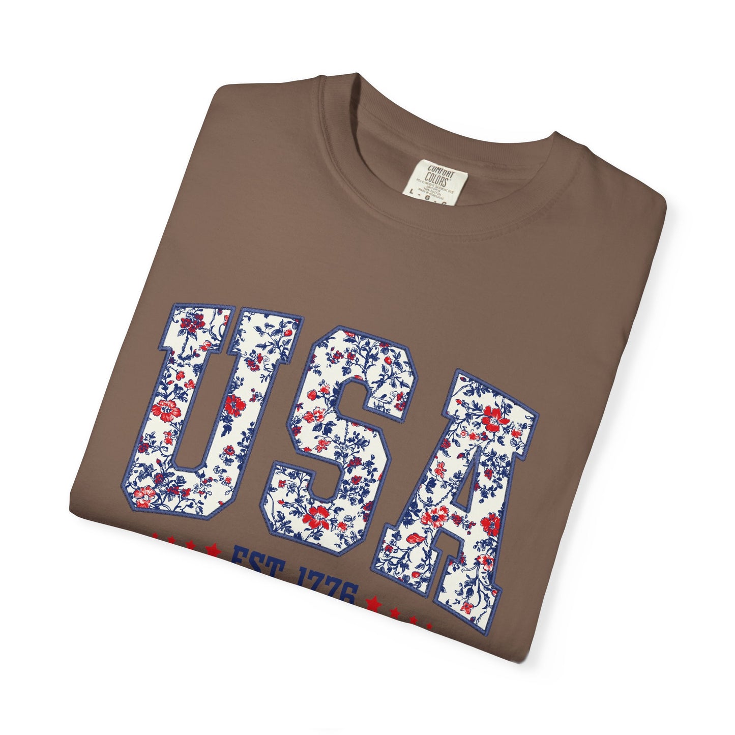 Comfort Colors Floral USA Shirt, 4th of July Shirt, America Est 1776 T-shirt, independence day Shirt, red white and blue shirt, patriotic