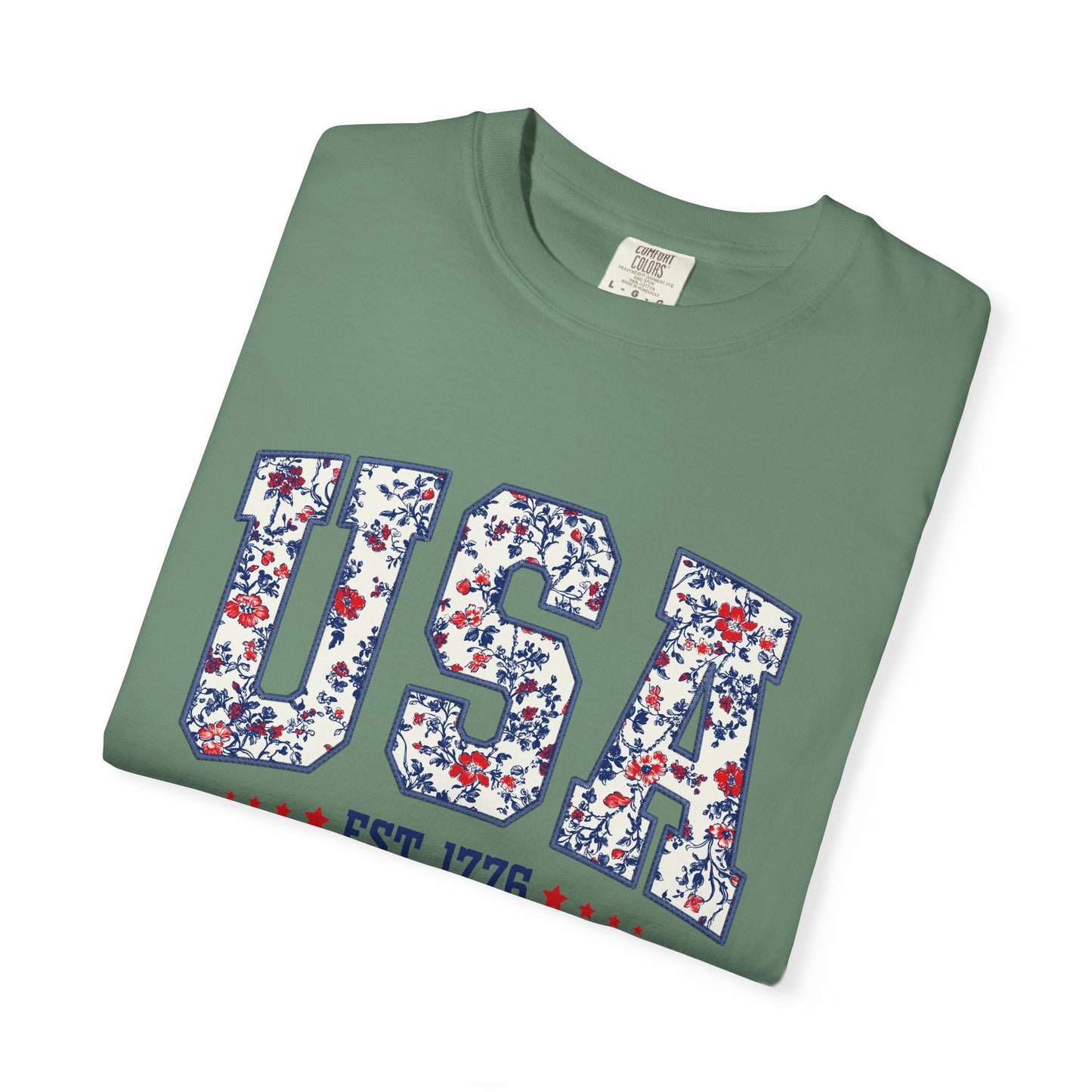 Comfort Colors Floral USA Shirt, 4th of July Shirt, America Est 1776 T-shirt, independence day Shirt, red white and blue shirt, patriotic