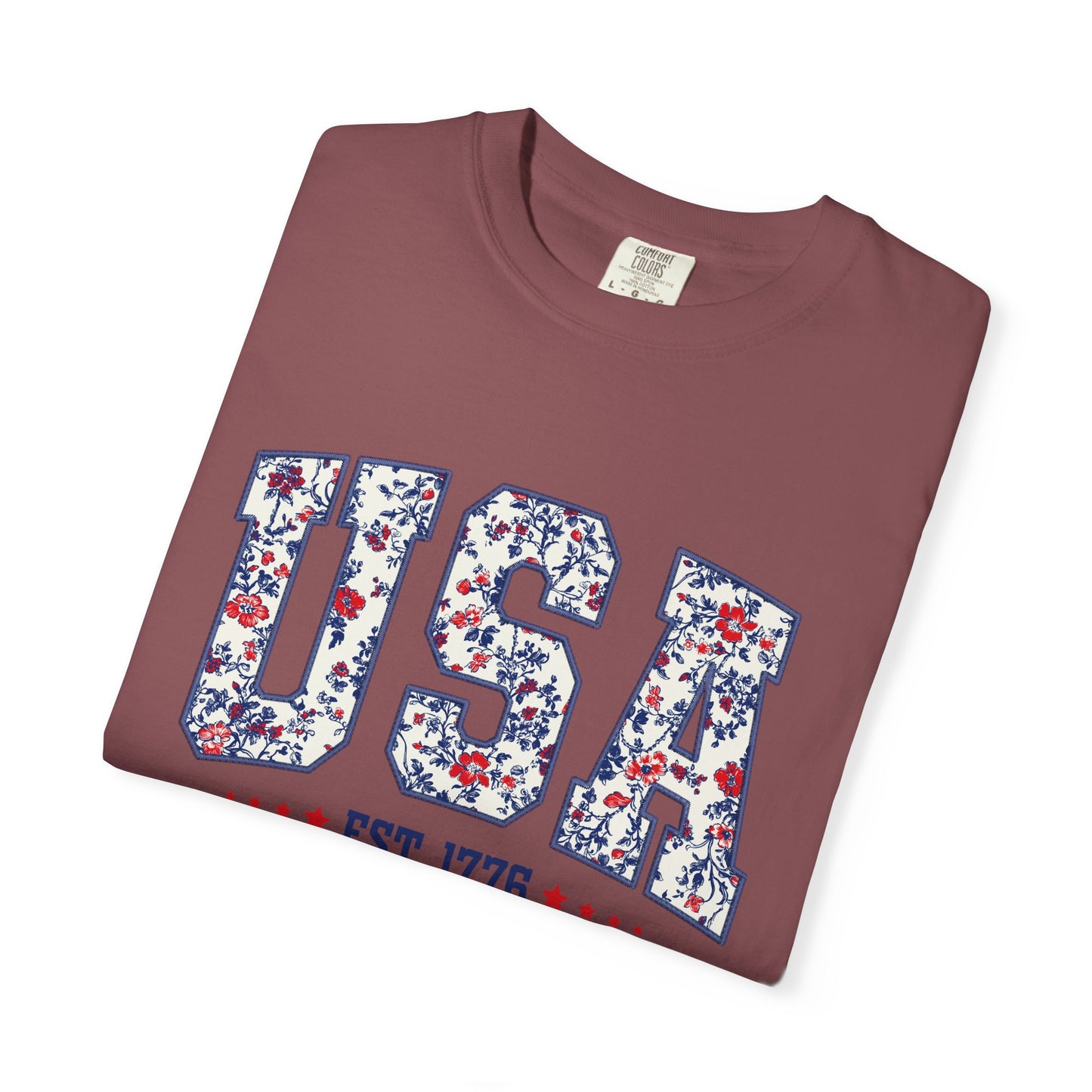 Comfort Colors Floral USA Shirt, 4th of July Shirt, America Est 1776 T-shirt, independence day Shirt, red white and blue shirt, patriotic