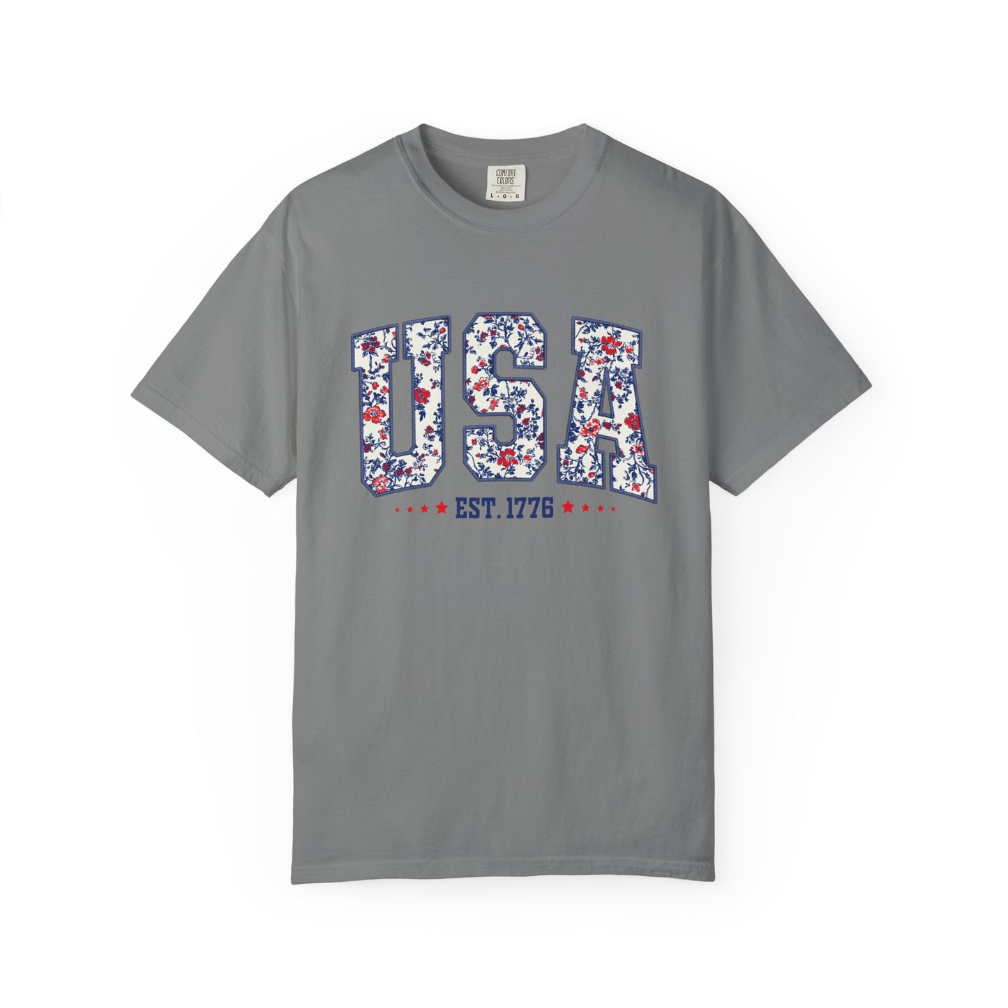 Comfort Colors Floral USA Shirt, 4th of July Shirt, America Est 1776 T-shirt, independence day Shirt, red white and blue shirt, patriotic
