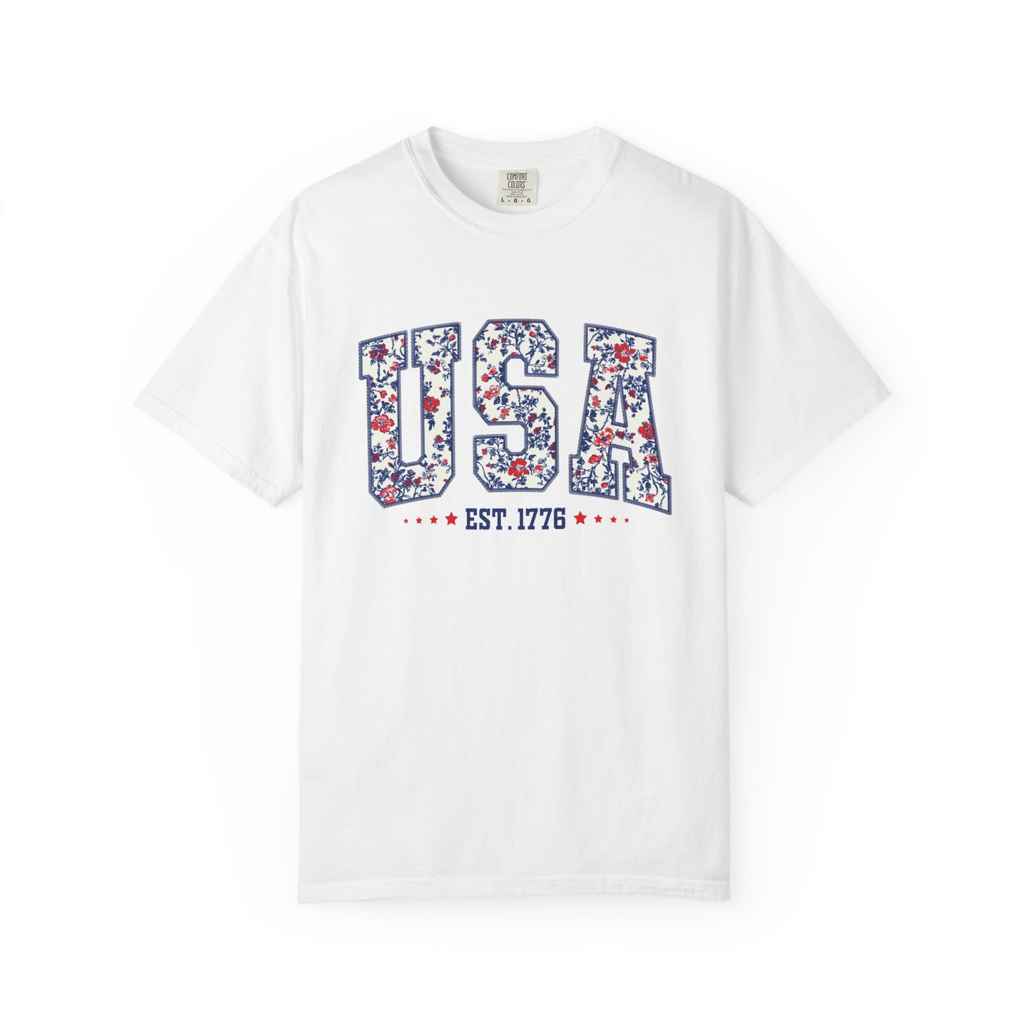 Comfort Colors Floral USA Shirt, 4th of July Shirt, America Est 1776 T-shirt, independence day Shirt, red white and blue shirt, patriotic