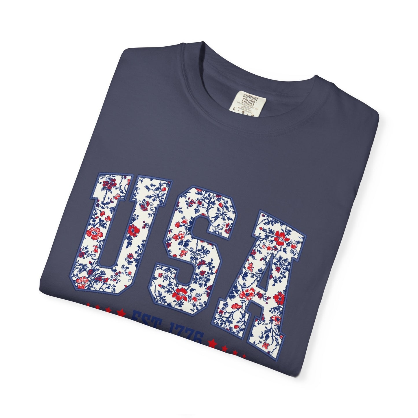 Comfort Colors Floral USA Shirt, 4th of July Shirt, America Est 1776 T-shirt, independence day Shirt, red white and blue shirt, patriotic