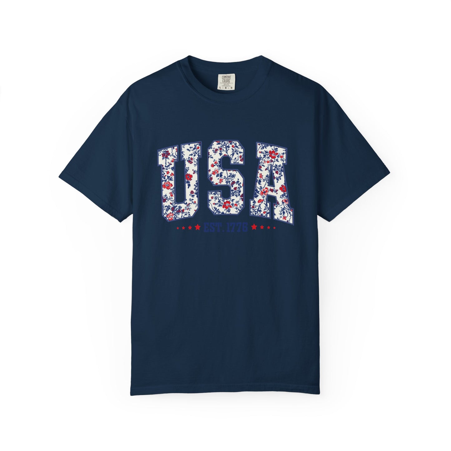 Comfort Colors Floral USA Shirt, 4th of July Shirt, America Est 1776 T-shirt, independence day Shirt, red white and blue shirt, patriotic