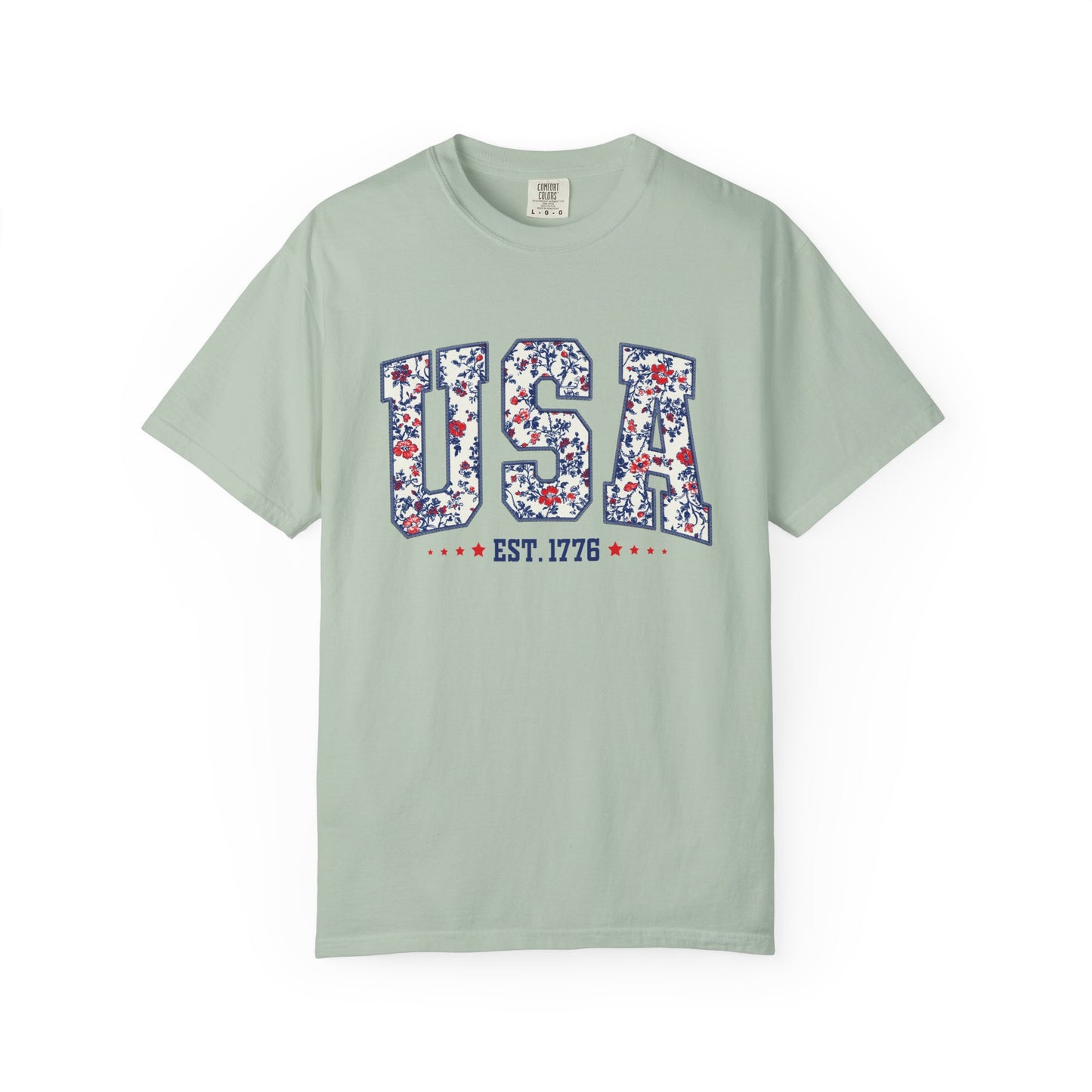 Comfort Colors Floral USA Shirt, 4th of July Shirt, America Est 1776 T-shirt, independence day Shirt, red white and blue shirt, patriotic