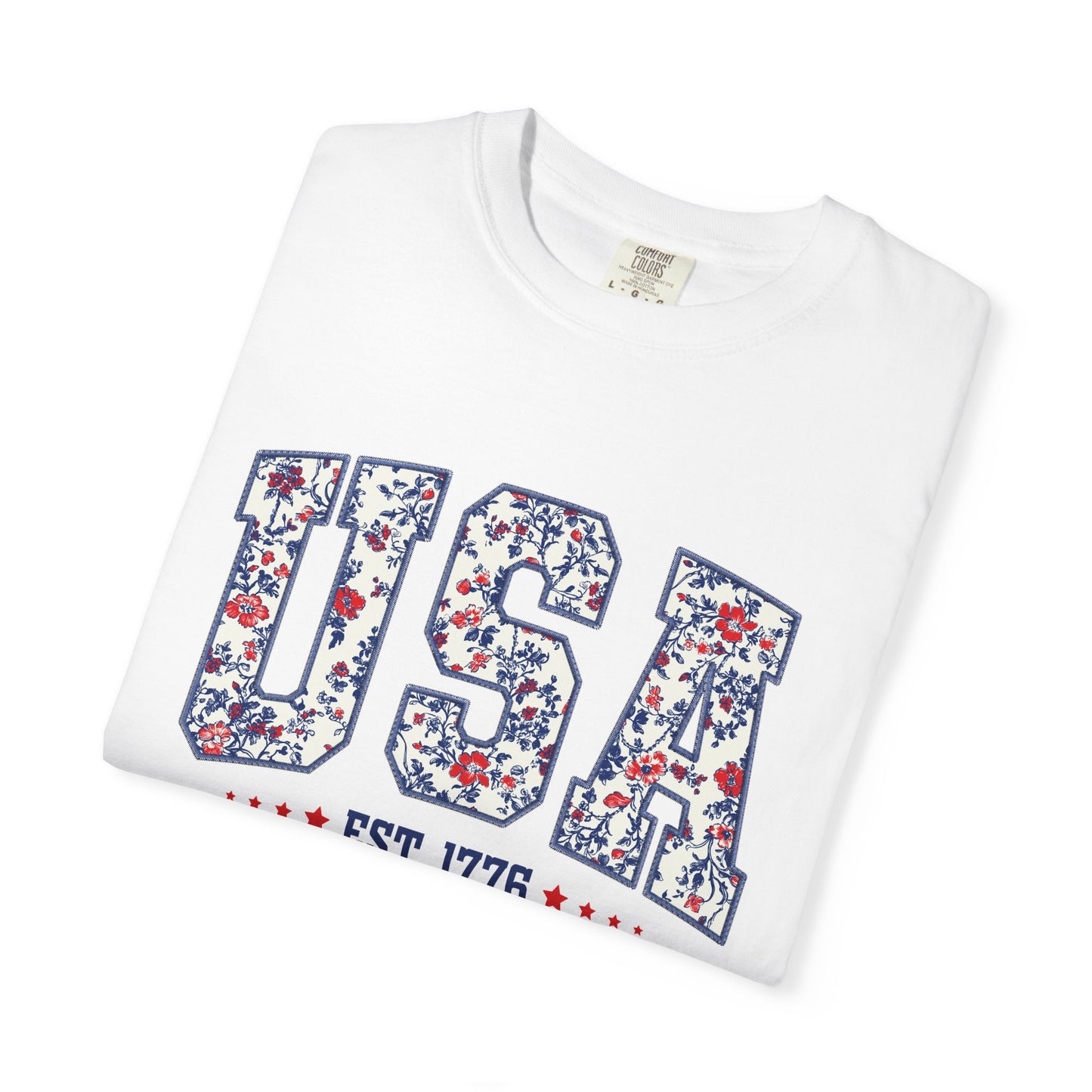 Comfort Colors Floral USA Shirt, 4th of July Shirt, America Est 1776 T-shirt, independence day Shirt, red white and blue shirt, patriotic