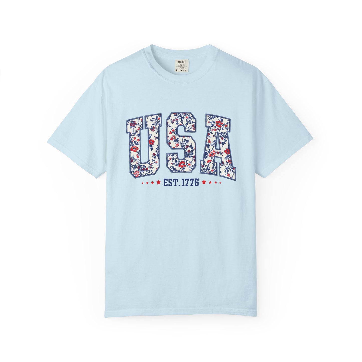 Comfort Colors Floral USA Shirt, 4th of July Shirt, America Est 1776 T-shirt, independence day Shirt, red white and blue shirt, patriotic