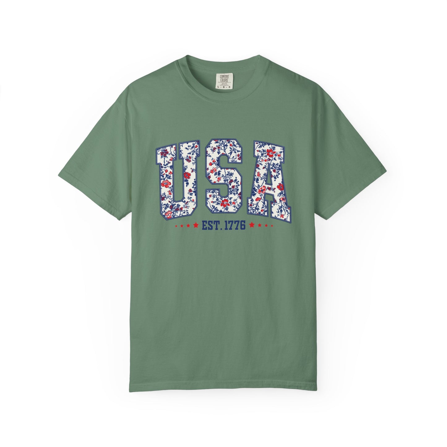 Comfort Colors Floral USA Shirt, 4th of July Shirt, America Est 1776 T-shirt, independence day Shirt, red white and blue shirt, patriotic