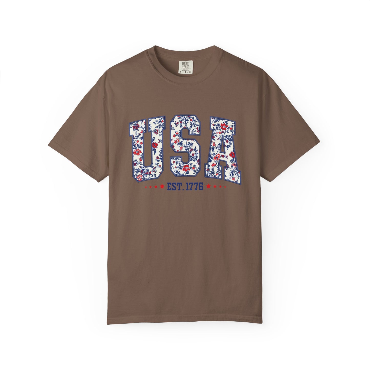 Comfort Colors Floral USA Shirt, 4th of July Shirt, America Est 1776 T-shirt, independence day Shirt, red white and blue shirt, patriotic
