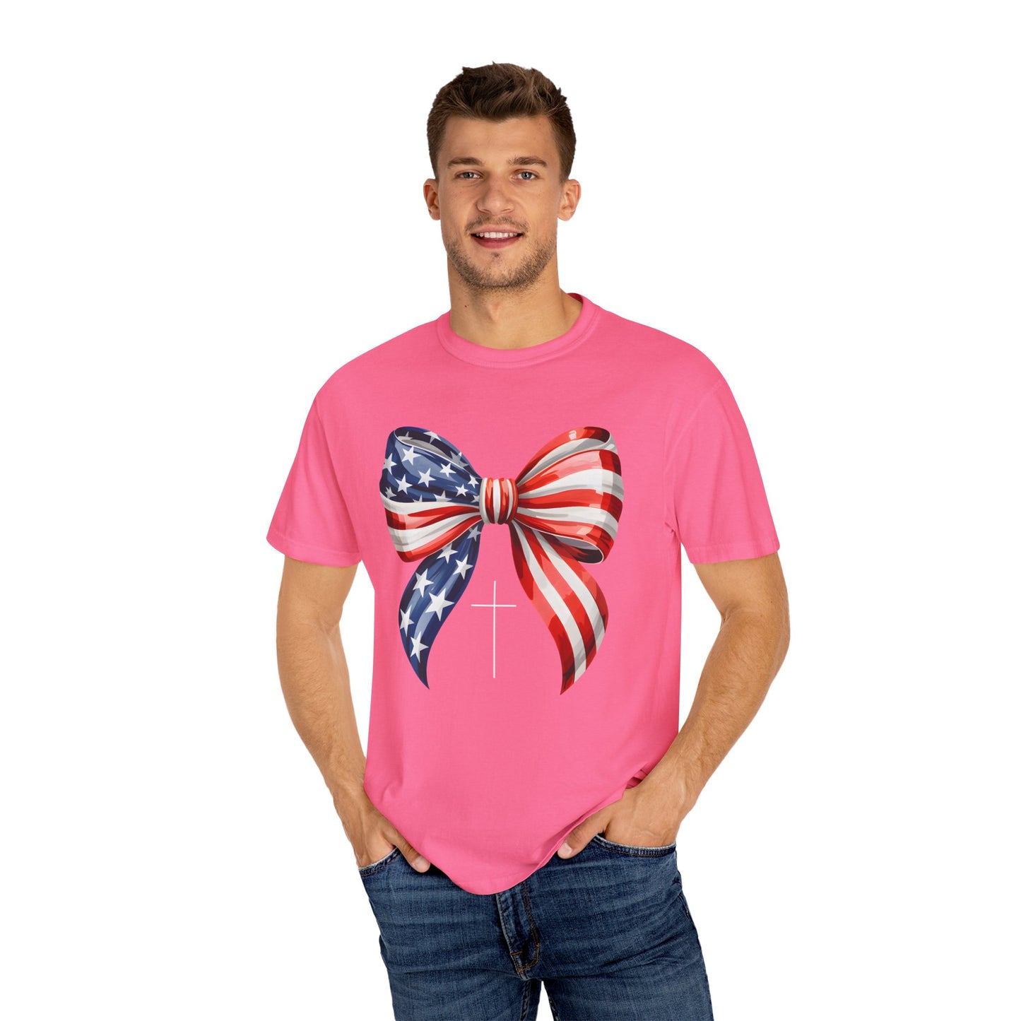 God Bless America Coquette Bow Shirt, Comfort Colors 4th of July Tee,Women's Patriotic Shirt,Independence Day Celebration Shirt,Gift for her