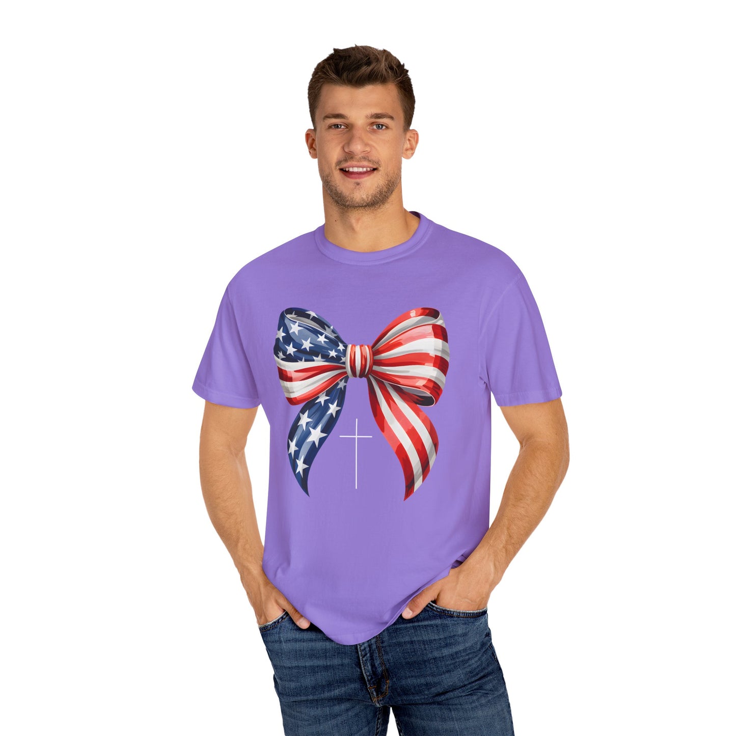 God Bless America Coquette Bow Shirt, Comfort Colors 4th of July Tee,Women's Patriotic Shirt,Independence Day Celebration Shirt,Gift for her