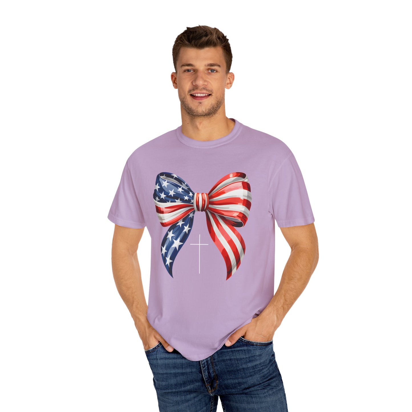 God Bless America Coquette Bow Shirt, Comfort Colors 4th of July Tee,Women's Patriotic Shirt,Independence Day Celebration Shirt,Gift for her
