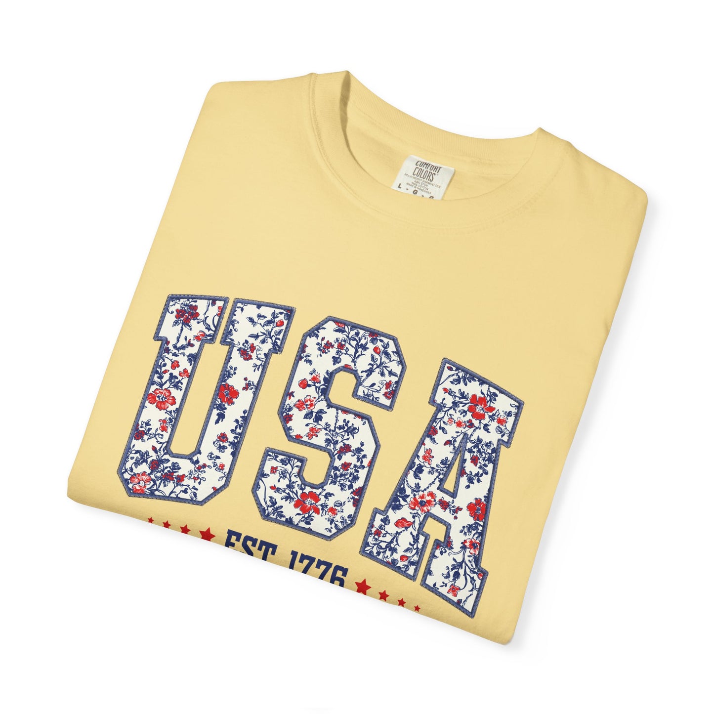 Comfort Colors Floral USA  Shirt, 4th of July Shirt, America Est 1776 T-shirt, independence day Shirt, red white and blue shirt, patriotic
