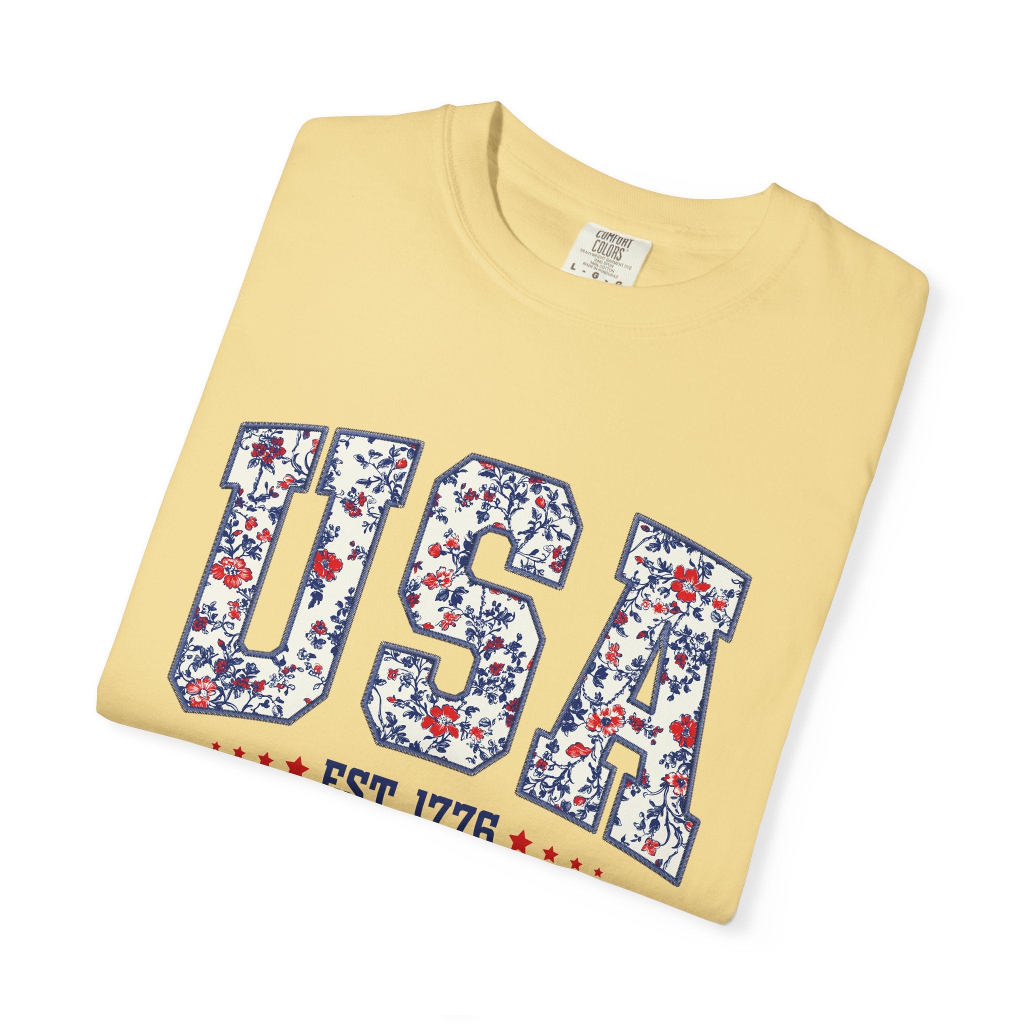 Comfort Colors Floral USA  Shirt, 4th of July Shirt, America Est 1776 T-shirt, independence day Shirt, red white and blue shirt, patriotic
