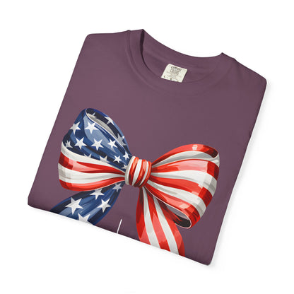 God Bless America Coquette Bow Shirt, Comfort Colors 4th of July Tee,Women's Patriotic Shirt,Independence Day Celebration Shirt,Gift for her