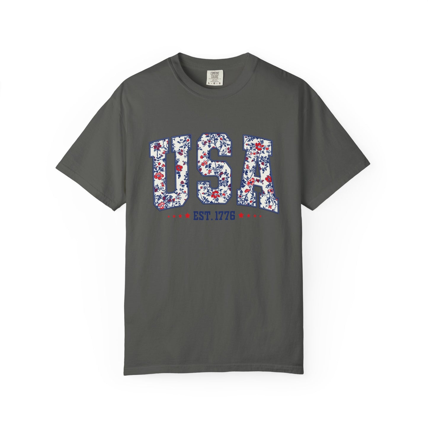 Comfort Colors Floral USA  Shirt, 4th of July Shirt, America Est 1776 T-shirt, independence day Shirt, red white and blue shirt, patriotic