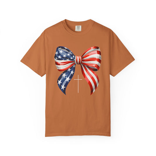 God Bless America Coquette Bow Shirt, Comfort Colors 4th of July Tee,Women's Patriotic Shirt,Independence Day Celebration Shirt,Gift for her