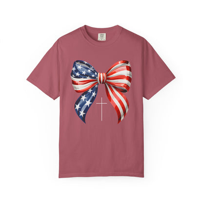 God Bless America Coquette Bow Shirt, Comfort Colors 4th of July Tee,Women's Patriotic Shirt,Independence Day Celebration Shirt,Gift for her
