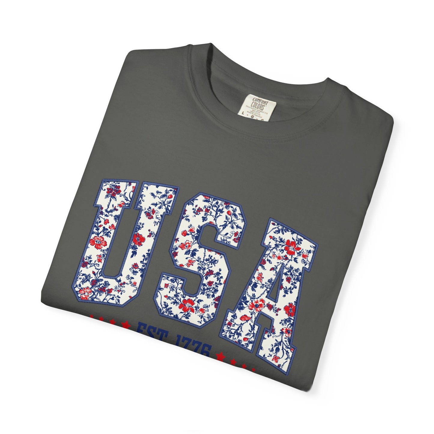 Comfort Colors Floral USA  Shirt, 4th of July Shirt, America Est 1776 T-shirt, independence day Shirt, red white and blue shirt, patriotic