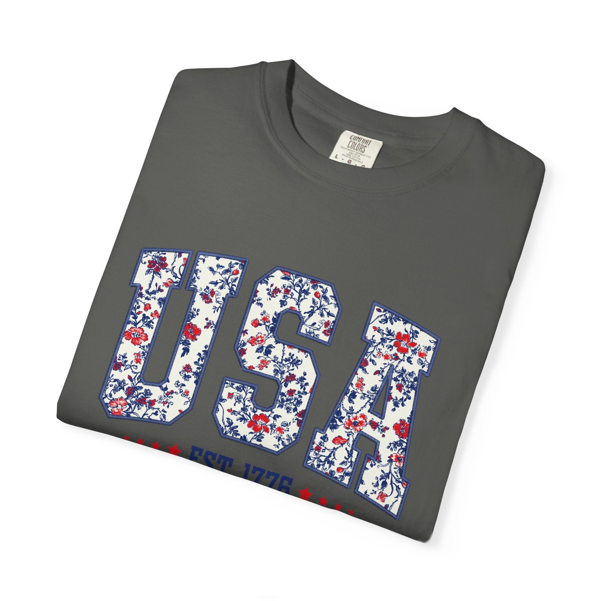 Comfort Colors Floral USA  Shirt, 4th of July Shirt, America Est 1776 T-shirt, independence day Shirt, red white and blue shirt, patriotic