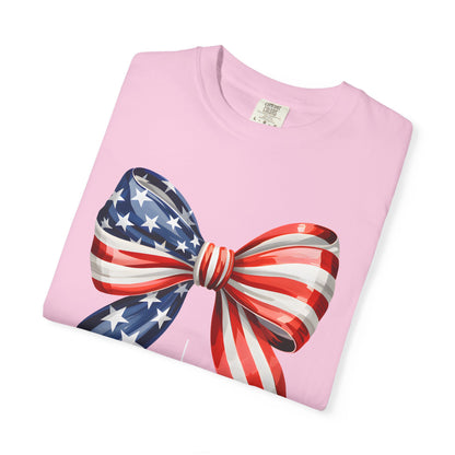 God Bless America Coquette Bow Shirt, Comfort Colors 4th of July Tee,Women's Patriotic Shirt,Independence Day Celebration Shirt,Gift for her
