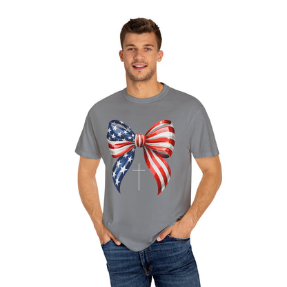God Bless America Coquette Bow Shirt, Comfort Colors 4th of July Tee,Women's Patriotic Shirt,Independence Day Celebration Shirt,Gift for her