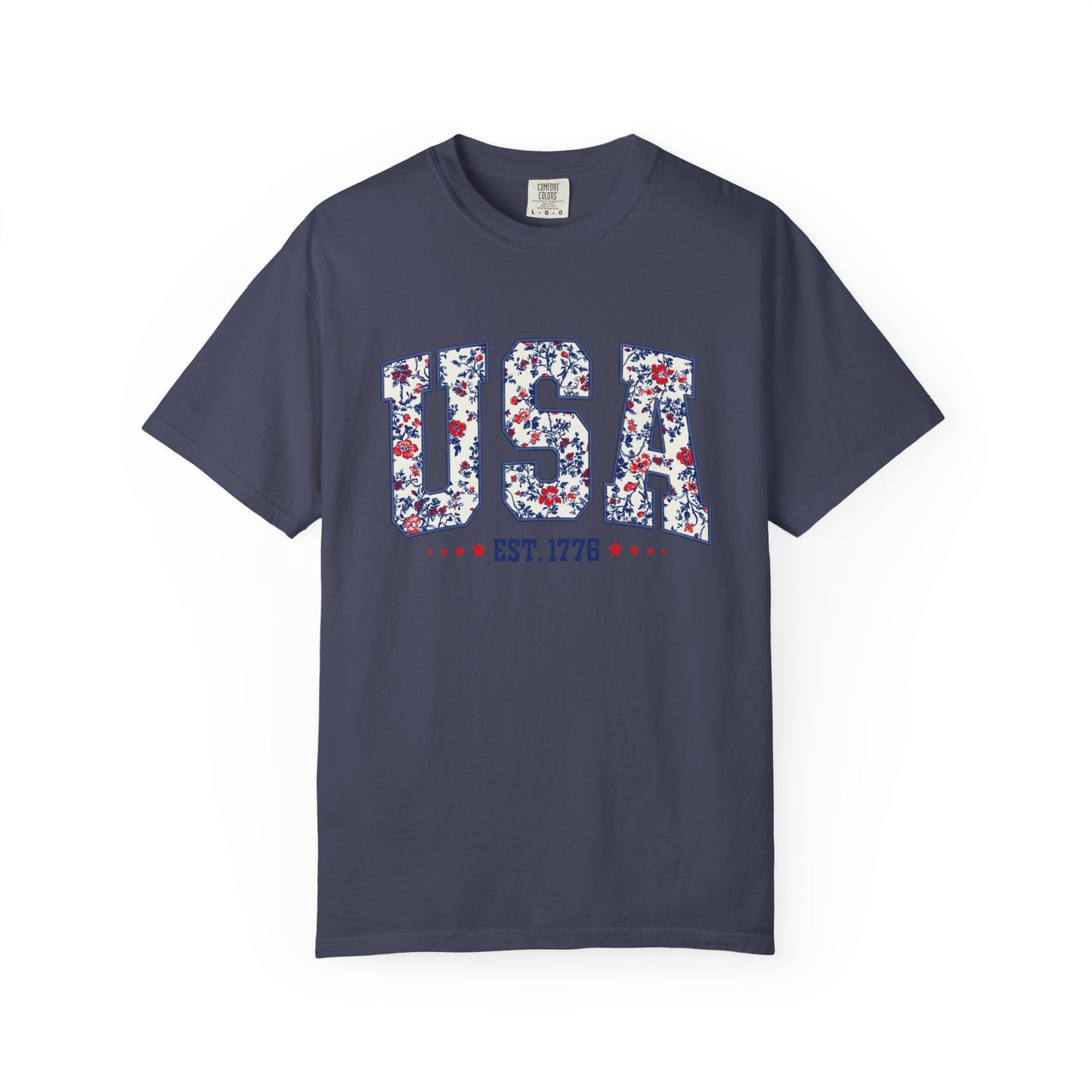 Comfort Colors Floral USA  Shirt, 4th of July Shirt, America Est 1776 T-shirt, independence day Shirt, red white and blue shirt, patriotic