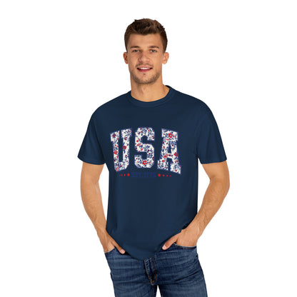 Comfort Colors Floral USA  Shirt, 4th of July Shirt, America Est 1776 T-shirt, independence day Shirt, red white and blue shirt, patriotic