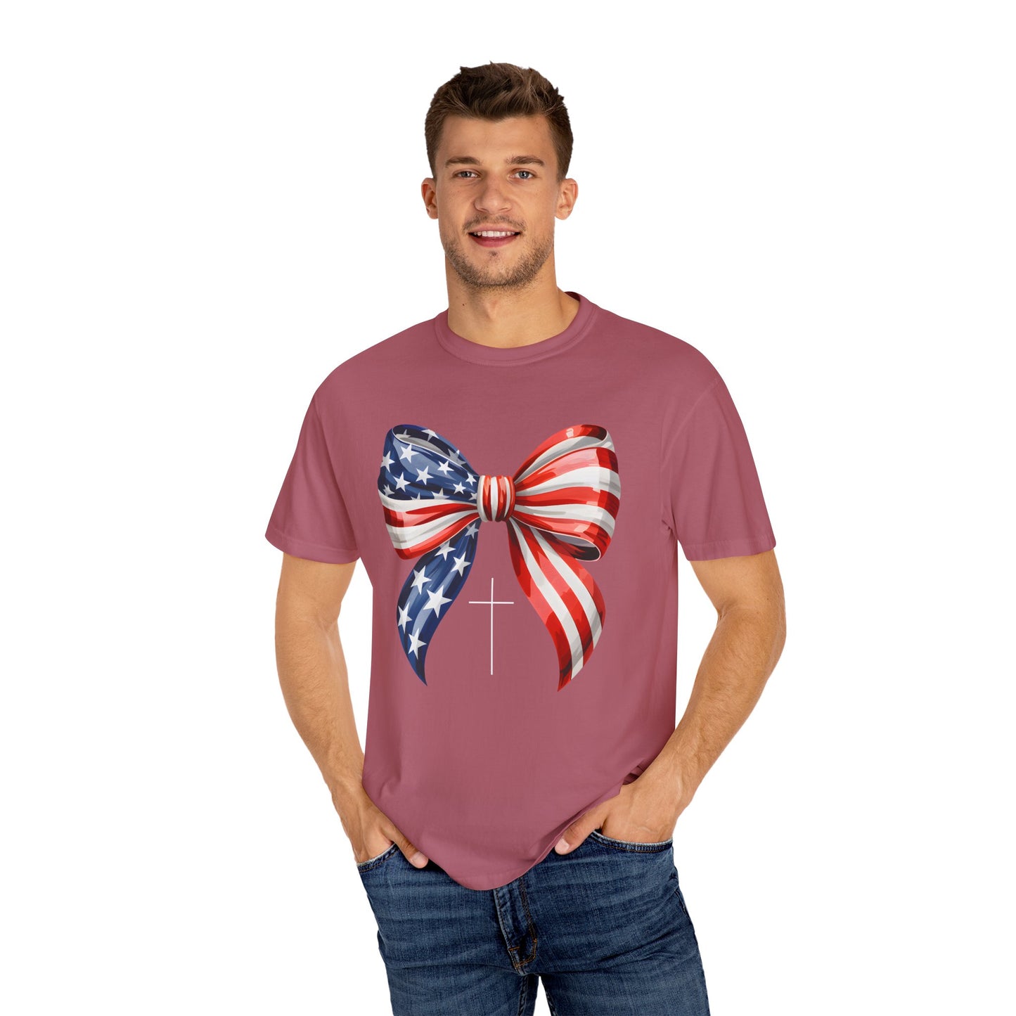 God Bless America Coquette Bow Shirt, Comfort Colors 4th of July Tee,Women's Patriotic Shirt,Independence Day Celebration Shirt,Gift for her