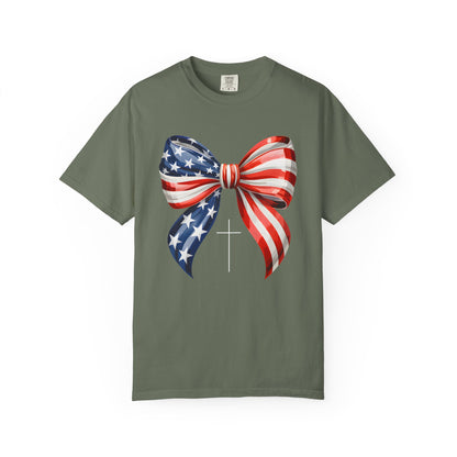 God Bless America Coquette Bow Shirt, Comfort Colors 4th of July Tee,Women's Patriotic Shirt,Independence Day Celebration Shirt,Gift for her