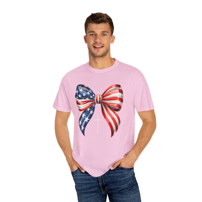 God Bless America Coquette Bow Shirt, Comfort Colors 4th of July Tee,Women's Patriotic Shirt,Independence Day Celebration Shirt,Gift for her