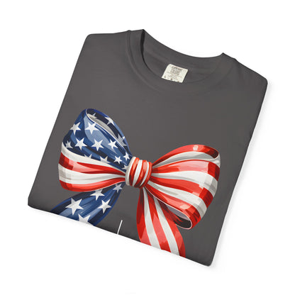 God Bless America Coquette Bow Shirt, Comfort Colors 4th of July Tee,Women's Patriotic Shirt,Independence Day Celebration Shirt,Gift for her