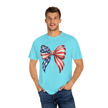 God Bless America Coquette Bow Shirt, Comfort Colors 4th of July Tee,Women's Patriotic Shirt,Independence Day Celebration Shirt,Gift for her