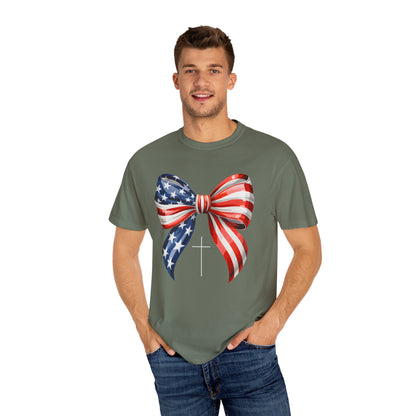God Bless America Coquette Bow Shirt, Comfort Colors 4th of July Tee,Women's Patriotic Shirt,Independence Day Celebration Shirt,Gift for her