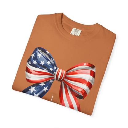 God Bless America Coquette Bow Shirt, Comfort Colors 4th of July Tee,Women's Patriotic Shirt,Independence Day Celebration Shirt,Gift for her