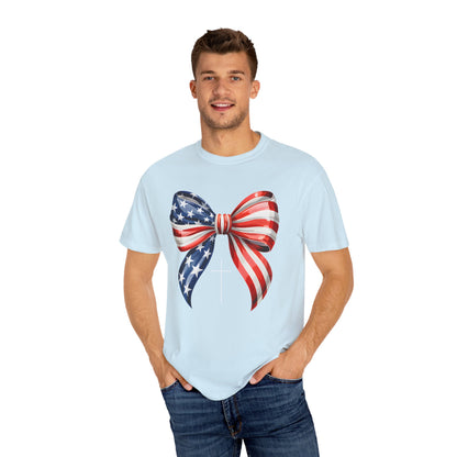 God Bless America Coquette Bow Shirt, Comfort Colors 4th of July Tee,Women's Patriotic Shirt,Independence Day Celebration Shirt,Gift for her