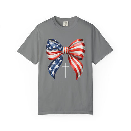 God Bless America Coquette Bow Shirt, Comfort Colors 4th of July Tee,Women's Patriotic Shirt,Independence Day Celebration Shirt,Gift for her